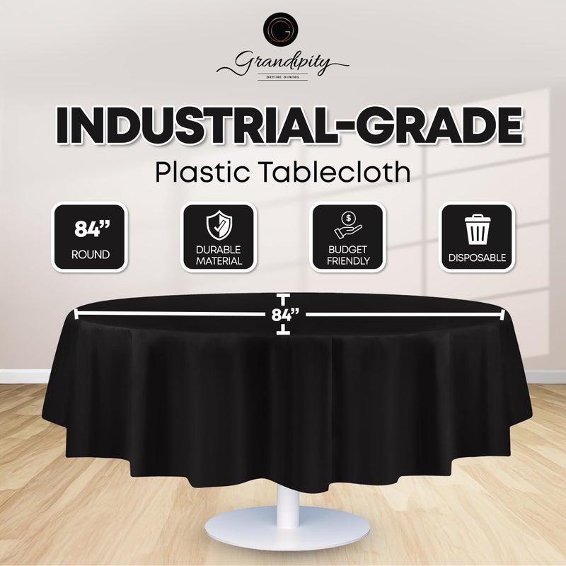Grandipity Black Plastic Table Cloth Disposable (6 Pk) 84in Round Tablecloth Premium Party Table Cloths Disposable - Perfect Table Cloth Round Cover for Any Table Up to 6 Feet - Image 2